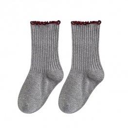 1 Pcs Nouvelle Mode Enfants Chaussettes En Coton Bord À Volants Doux - Gris