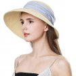 Sombrero para el sol de playa de paja para mujer de ala ancha UPF 50+ ajustable