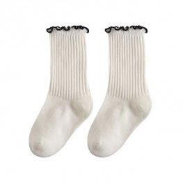 1 Pcs Nouvelle Mode Enfants Chaussettes En Coton Bord À Volants Doux - Blanc