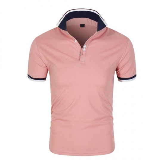 Polo da uomo casual in cotone con risvolto alla moda - rosa