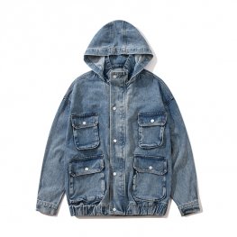 Veste en jean à capuche multi-poches Vestes décontractées rétro pour hommes